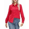 thumbnail image 1 of Super Soft Wrinkle Free Button Down Shirts for Women Solid Long Sleeve Striped Formal Work Dress Blouses Tops Red XXXL, 1 of 9