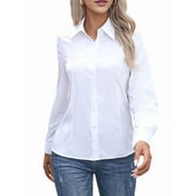 UNBRANDED Super Soft Wrinkle Free Button Down Shirts for Women Solid Long Sleeve Striped Formal Work Dress Blouses Tops White XXL