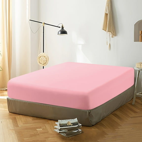 Super Soft and Durable​​ Microfiber Fitted Sheet, Machine Washable Fitted Bed Sheet with 15 inches Deep Pocket, Queen, 60 x 80 inches, Pink