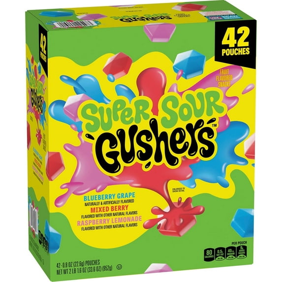 Super Sour Gushers Fruit Flavored Snacks, Gluten Free Snack, Variety Pouch, 42 pk.