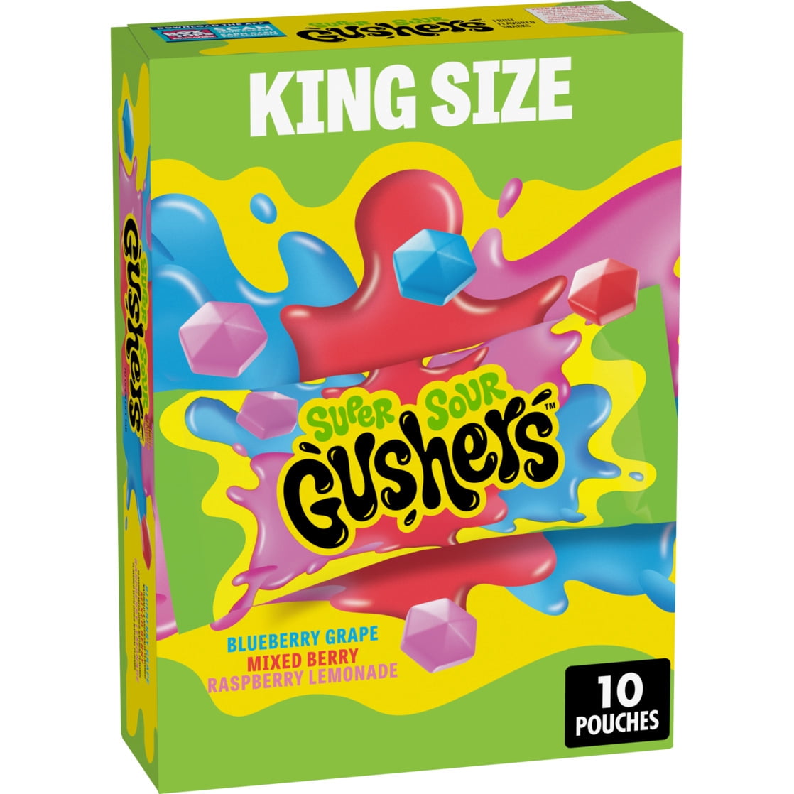 Gushers Super Sour Fruit Flavored Snacks, King Size Pouches, 10 Ct, 20 oz