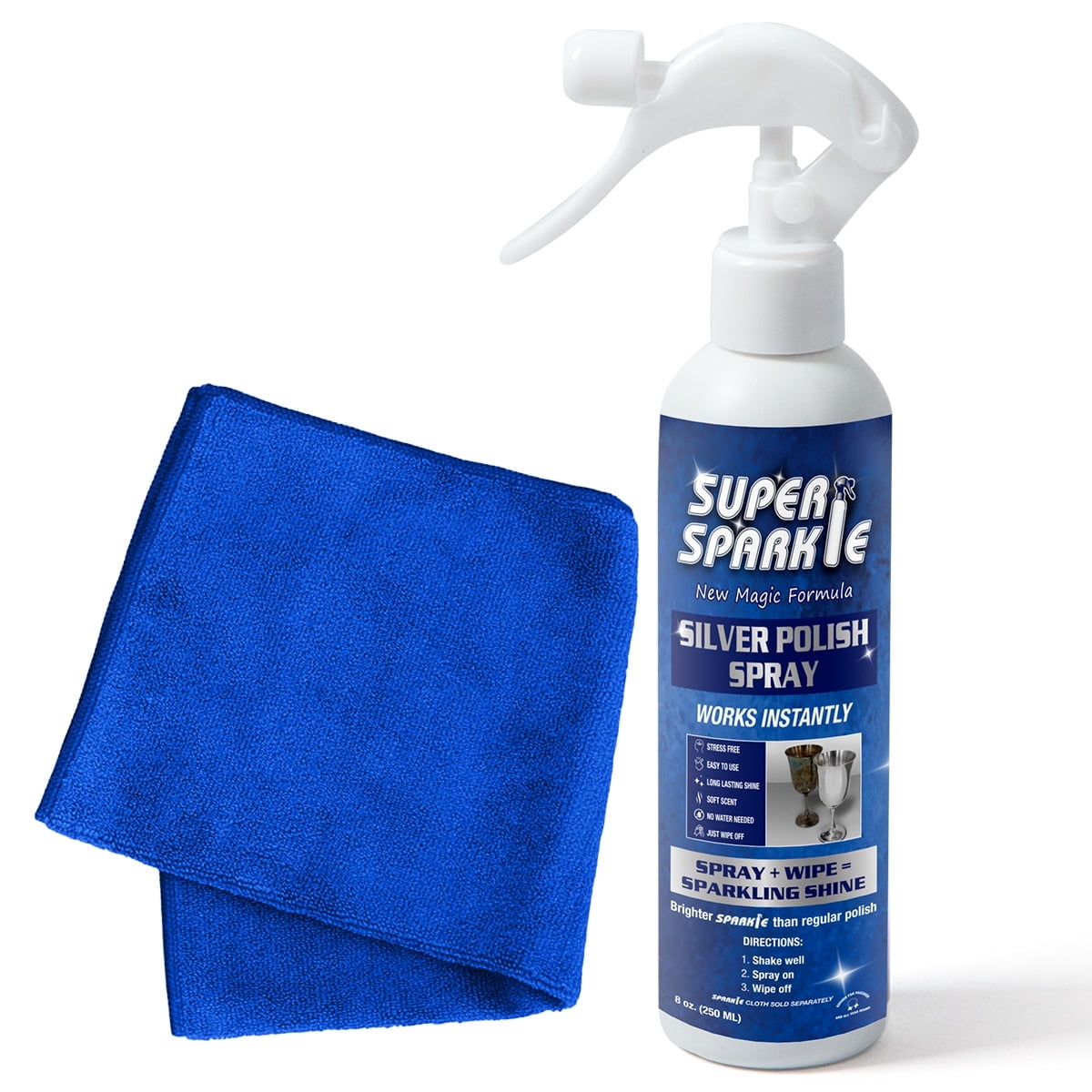 Super Sparkle Silver Cleaner & Polish Spray - With Ultra Soft Cloth - Instant Tarnish Remover
