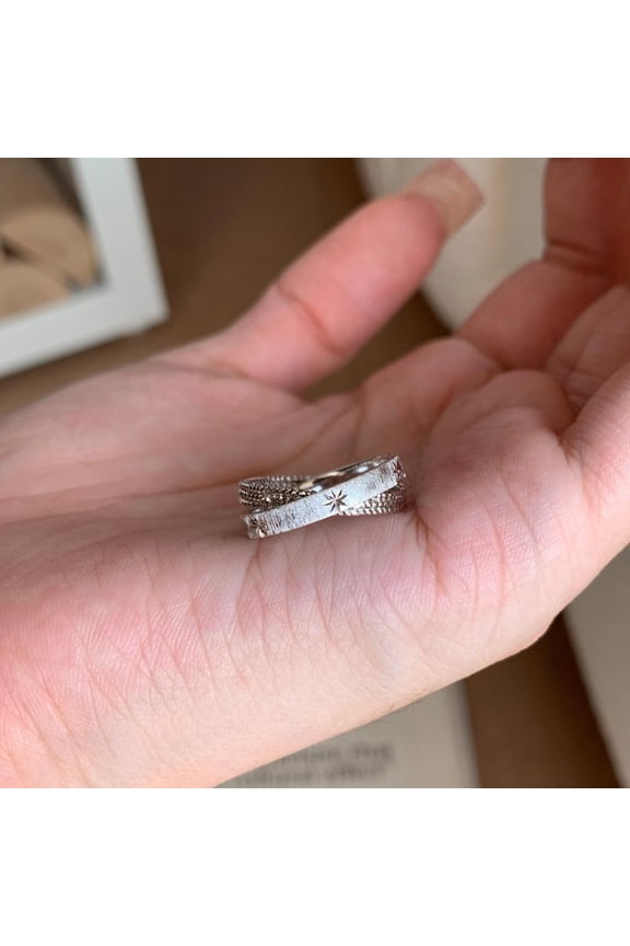 Super Sparkling! Mercury Record Small Double Ring for Women, Non-Fading in Water, Index Finger Ring, Vintage Style, Niche Ring