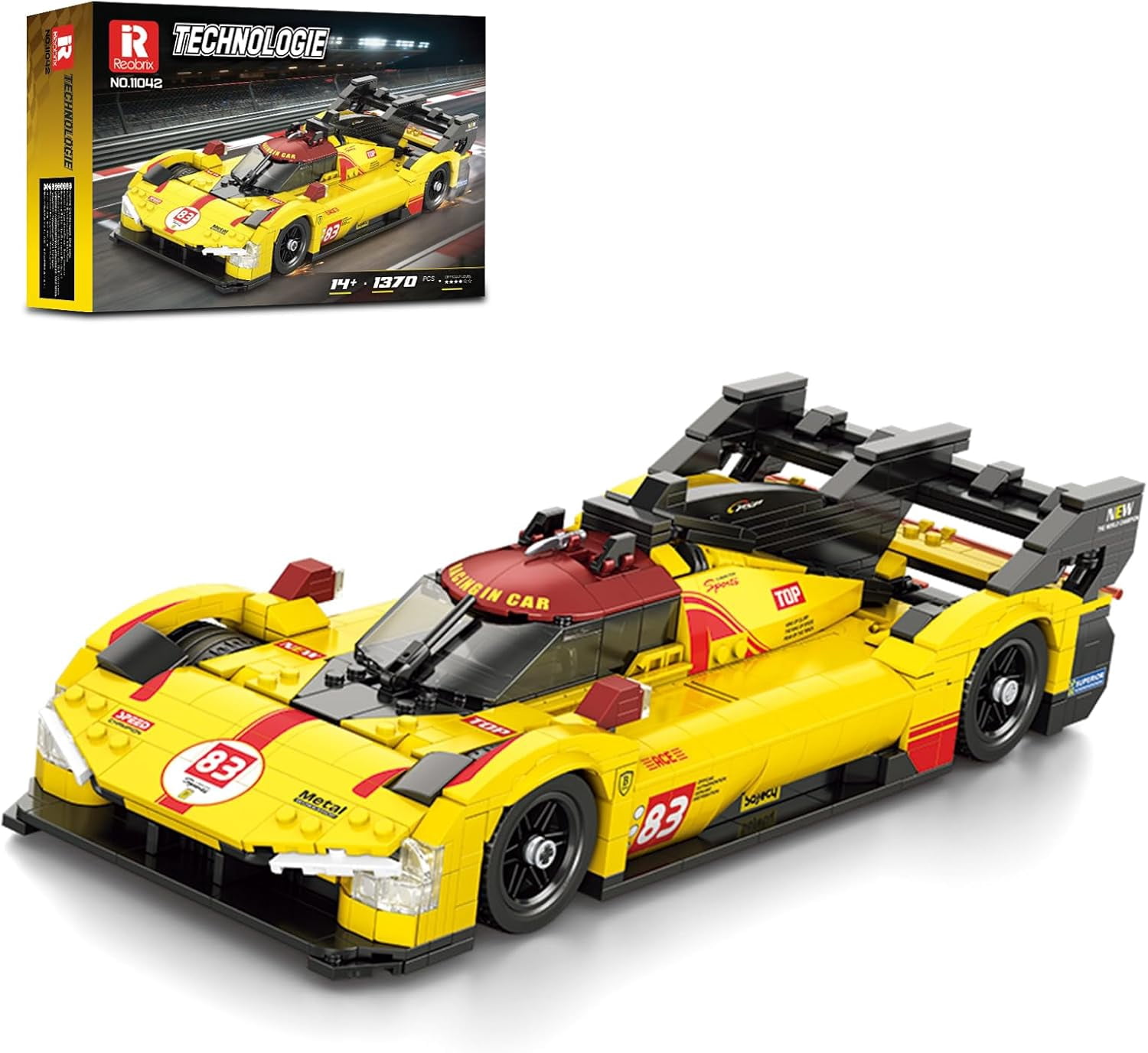 Super Sport Car Building Block Sets, 1:16 Racing Car Model Kit with Stickers, 12.59 * 5.31 * 3.15in Supercar Building Toys for Collection and Decoration, Gift for Motorsport Fans (1370 Pcs)