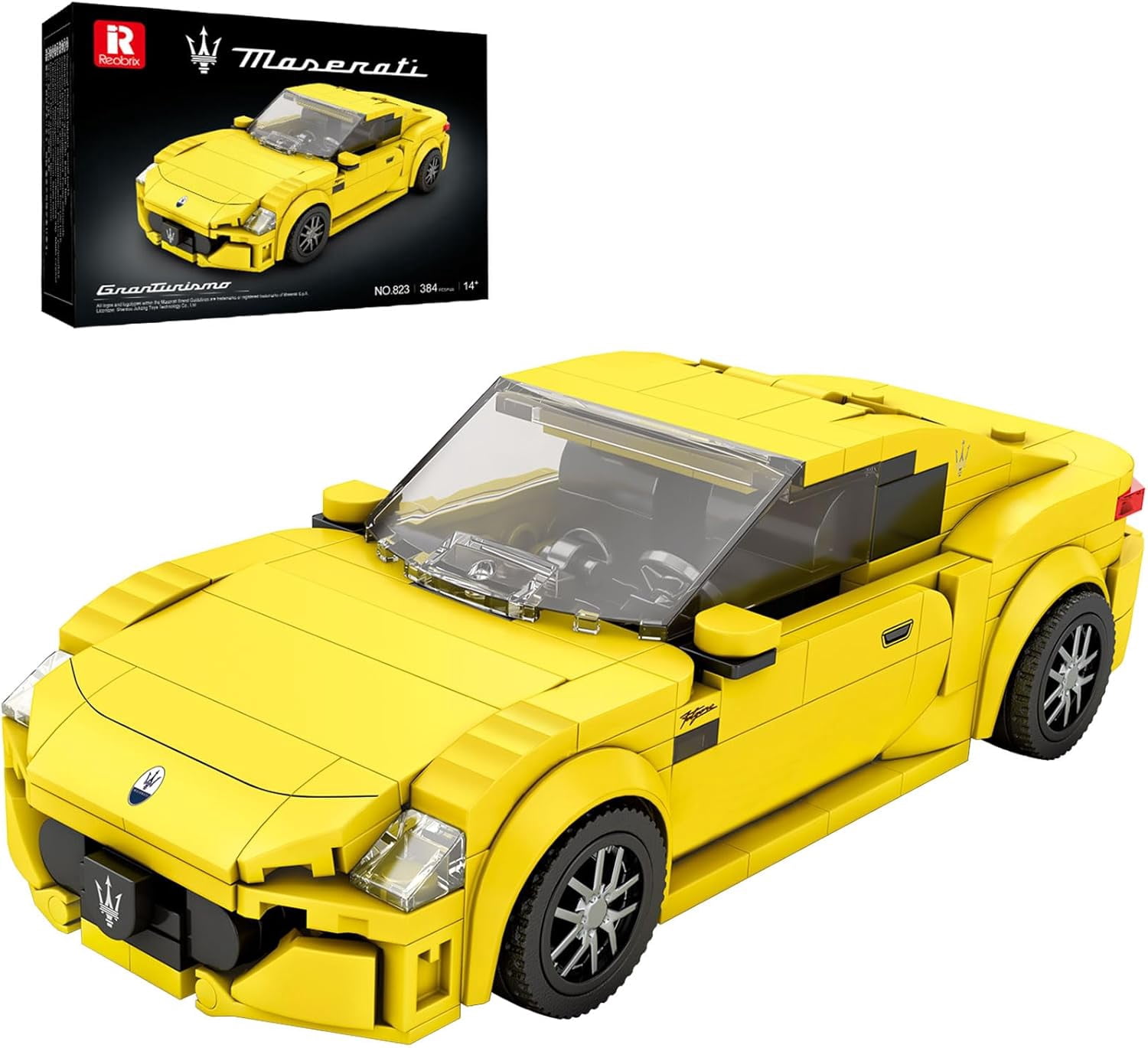 Super Sports Car Building Blocks Sets, Classic Collectible Car Model for Adult, Mini Sports Cars Toy Kit for Adult Yellow(384 Pieces)