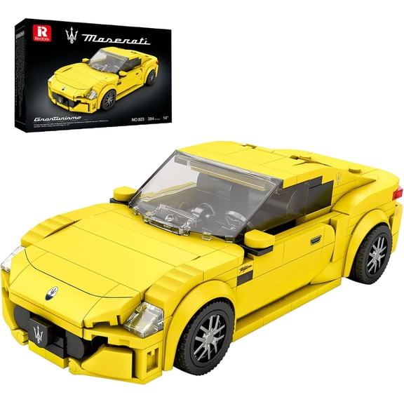 Super Sports Car Building Blocks Sets, Classic Collectible Car Model for Adult, Mini Sports Cars Toy Kit for Adult Yellow(384 Pieces)