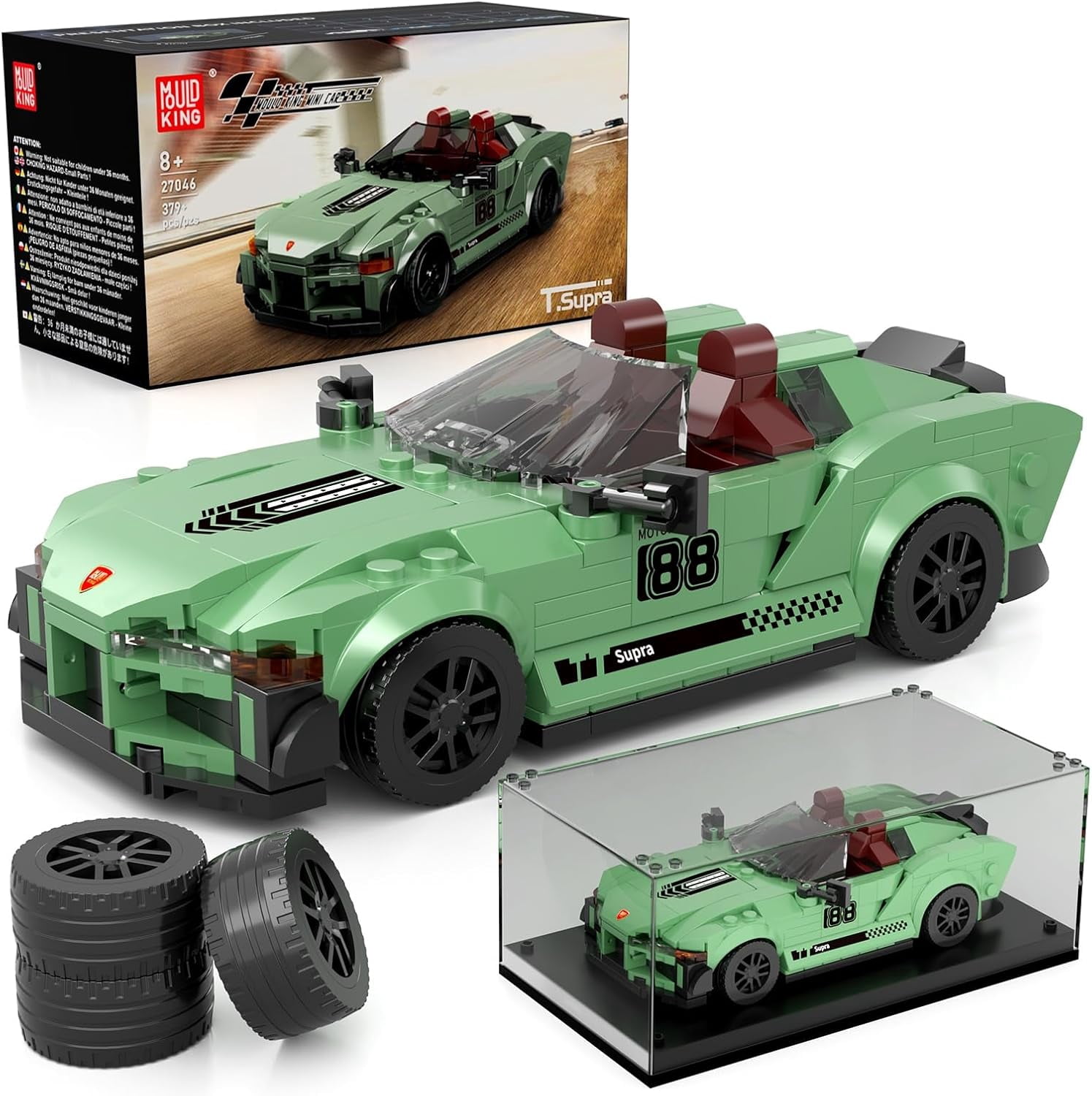 Super Sports Car Building Set, 348 Piece Race Car Model Construction Toy with Display Case, Collectible Vehicle Building Blocks Kit