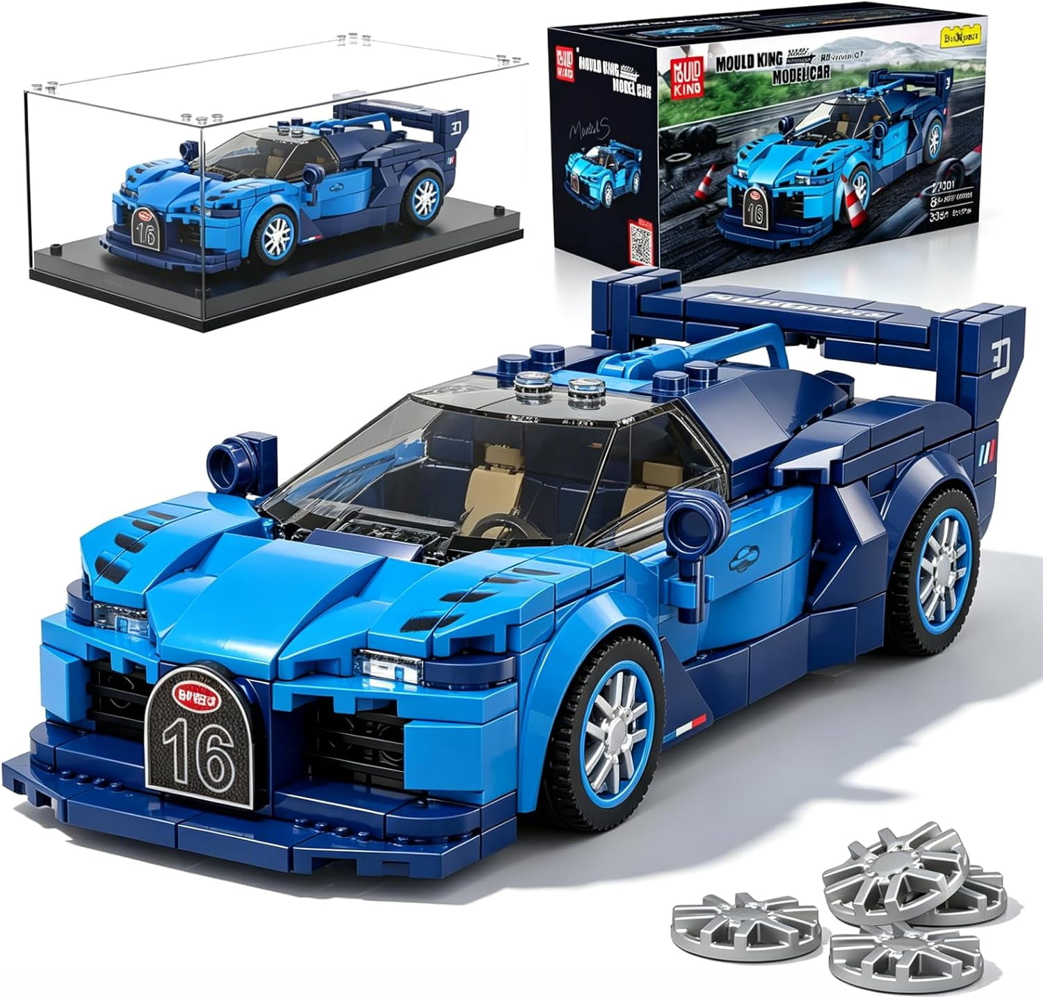 Super Sports Car Building Set with Display Case, 375 Piece Race Car Model Construction Toy for  Adults, Collectible Vehicle Building Blocks Kit