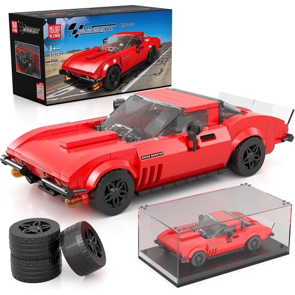 Ylutex Super Sports Car Building Block Set with Display Case, 332 Piece Race Car Model Construction Toy for Adults, Collectible Vehicle Blocks Kit