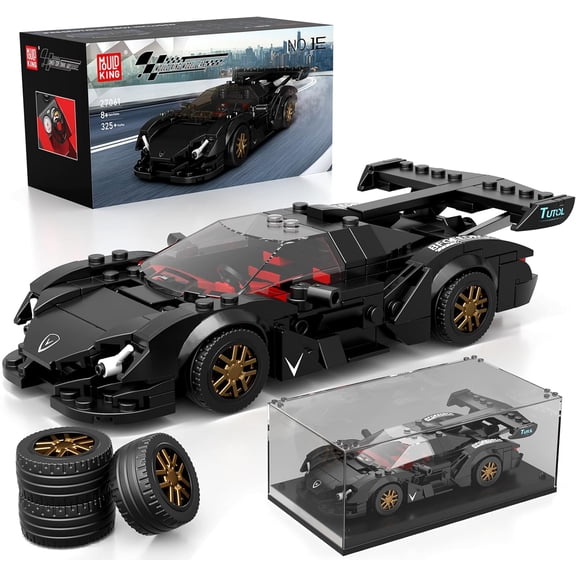 Super Sports Car Building Set with Display Case, 355 Piece Race Car Model Construction Toy, Collectible Vehicle Building Blocks Kit