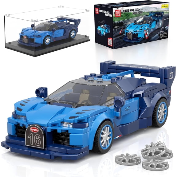 Super Sports Car Building Set with Display Case, 375 Piece Race Car Model Construction Toy for Adults, Collectible Vehicle Building Blocks Kit