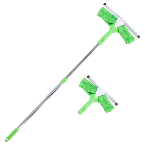 Super Squeegee Window Washer  3 in 1 Professional Window Squeegee Set - 2 Window Squeegees with Microfiber Scrubbers and Extension Pole  for Windows, Glass, and Auto
