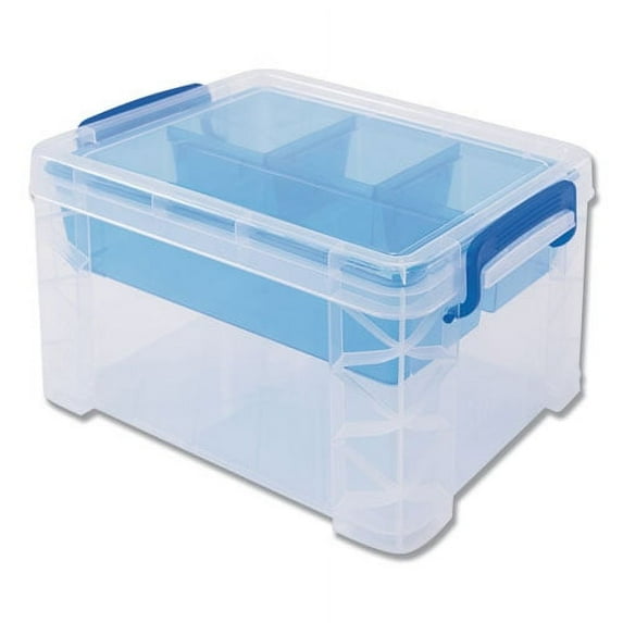 Super Stacker Divided Storage Box, 5 Sections, 7.5" X 10.13" X 6.5", Clear/blue | Bundle of 2 Each