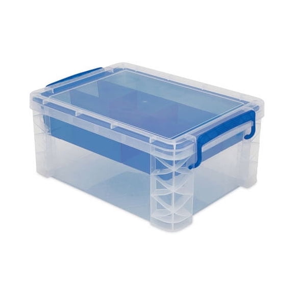 Super Stacker Divided Storage Box, 6 Sections, 10.38" X 14.25" X 6.5", Clear/blue | Bundle of 2 Each