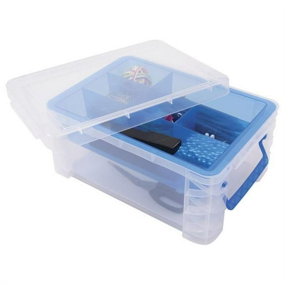 Super Stacker Divided Supply Box, Clear - 14.5 x 10.5 x 6.5 in.