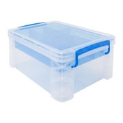 Super Stacker Divided Storage Box, 6 Sections, 10.38 X 14.25 X 6.5, Clear/blue