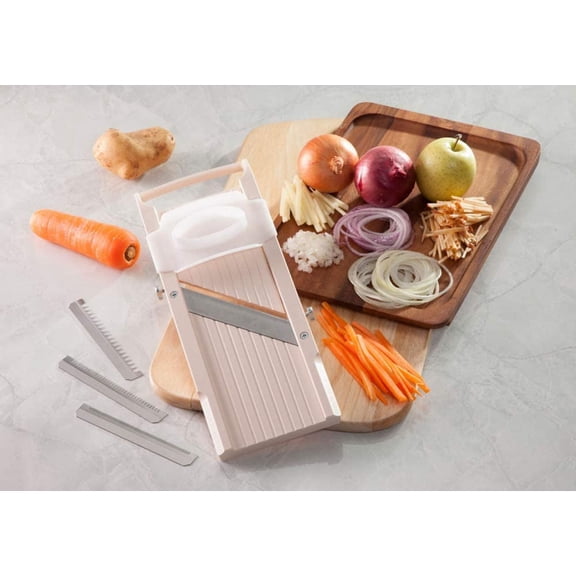 Super Standard Mandoline Slicer, with 4 Japanese Stainless Steel Blades, Beige