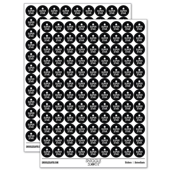 Super Star Fun Text Teacher School 200+ Round Stickers - Black - Gloss Finish - 0.50" Size