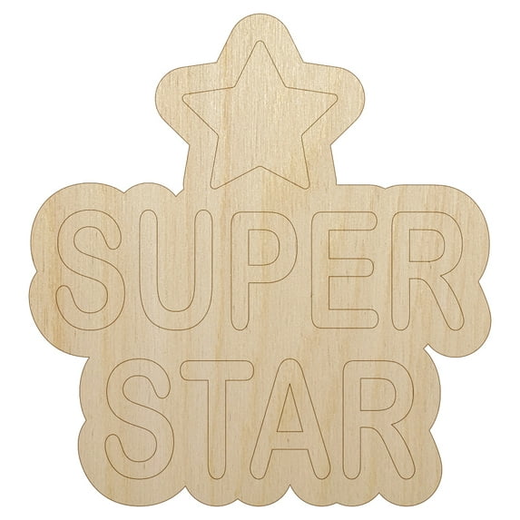 Super Star Fun Text Teacher School Wood Shape Unfinished Piece Cutout Craft DIY Projects - 4.70 Inch Size - 1/4 Inch Thick