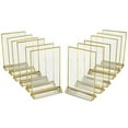 thumbnail image 1 of Super Star Quality Clear Acrylic 2 Sided Frames with 3MM Gold Borders and Vertical Stand (Pack of 12) | Ideal for Wedding Table Number, Double Sided Sign, Clear Photos, Menu Holders, 1 of 3
