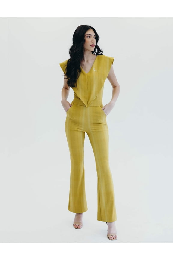 Sleeveless Printed Lamé Athleisure Yellow, Super Star Jumpsuit (Women's)