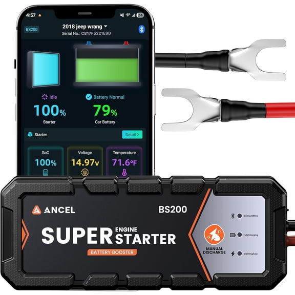 Super Starter - Permanent Connected Starting System with Super Capacitor, Car Battery Jump Booster & Health Monitor via App, -40~176 in-Cabin Jump Box for 3.0L Vehicles