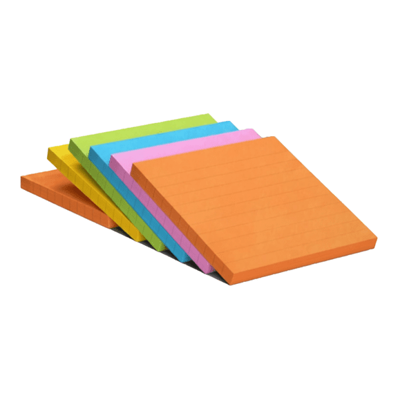 Super Sticky Lined Notes, 6 Pads of 4x4 Inch Sticky Notes, Office Supplies, Essentials, Vertical Surface Notes for Monitors, Walls, Windows, Multicolor