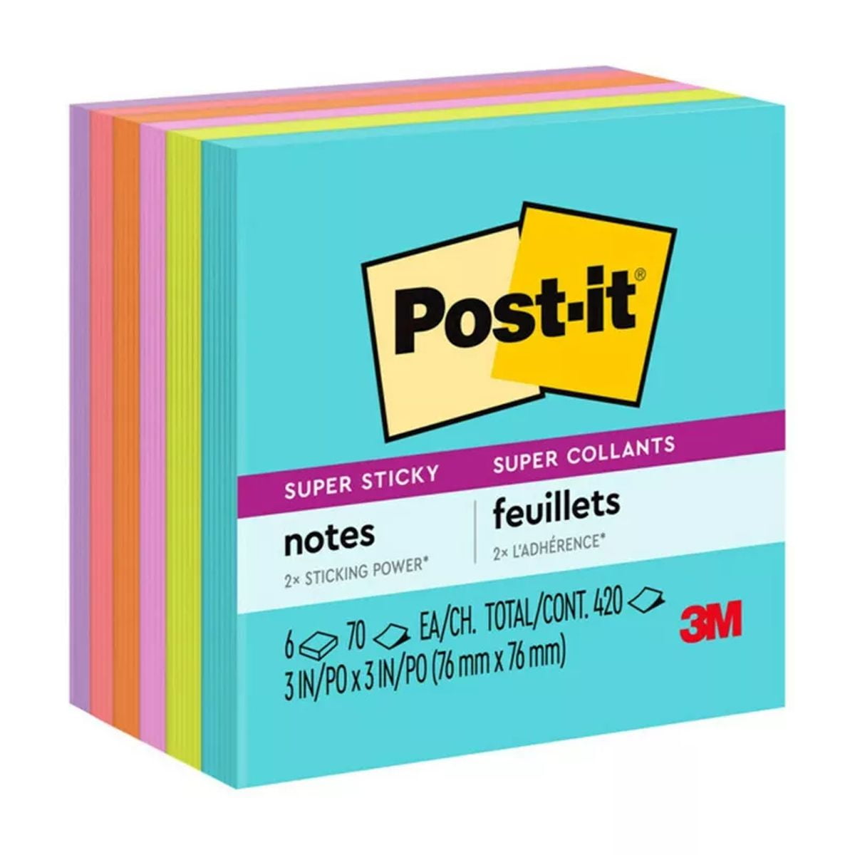 Super Sticky Notes, 3 in. x 3 in., Supernova Neons Collection, 6 Pads ...