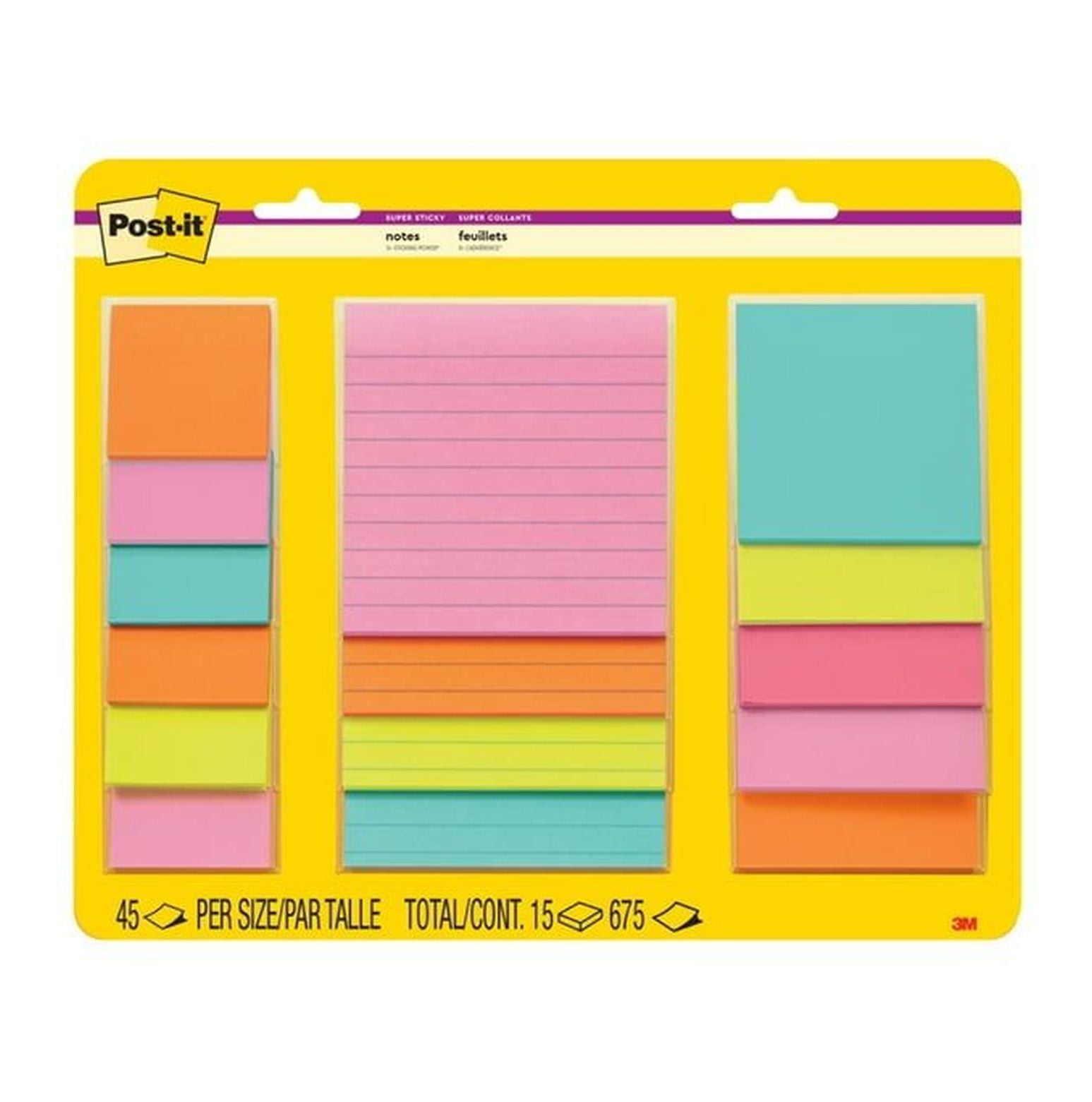 Super Sticky Notes, Assorted Sizes, Supernova Neons, Lined, 15 Pads ...
