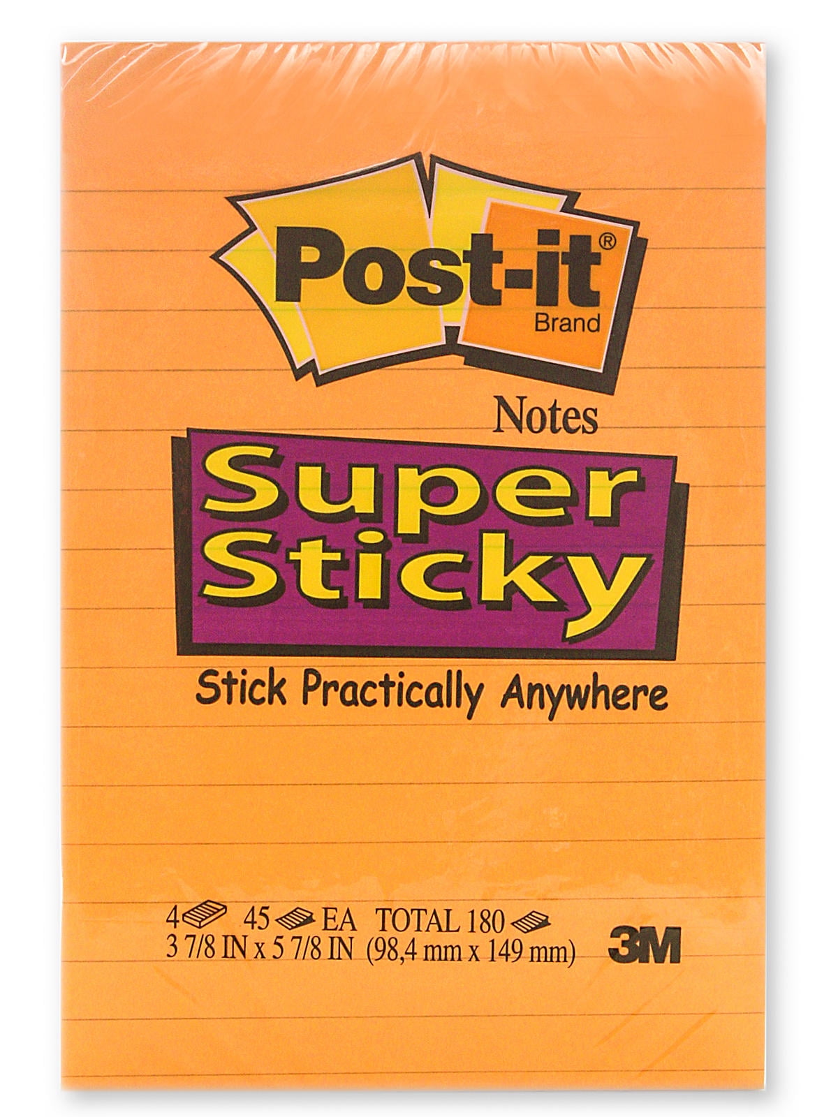 Super Sticky Notes lined, 4 in. x 6 in., 4 pads of 45 sheets (pack of 6)