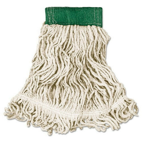 Super Stitch Looped-End Wet Mop Head, Cotton/synthetic, Medium, Green/white | Bundle of 5 Cartons
