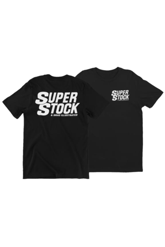 Super Stock  Drag Illustrated Mens Black T Shirt Dodge Plymouth Chevy Drag Racing Hot Rods
