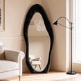 thumbnail image 1 of Super Store 63"x 24" Irregular Full Length Mirrors ,Full Body Flannel Wrapped Wooden Mirrors Leaning and Hanging for Bedroom Living Room,Black, 1 of 9