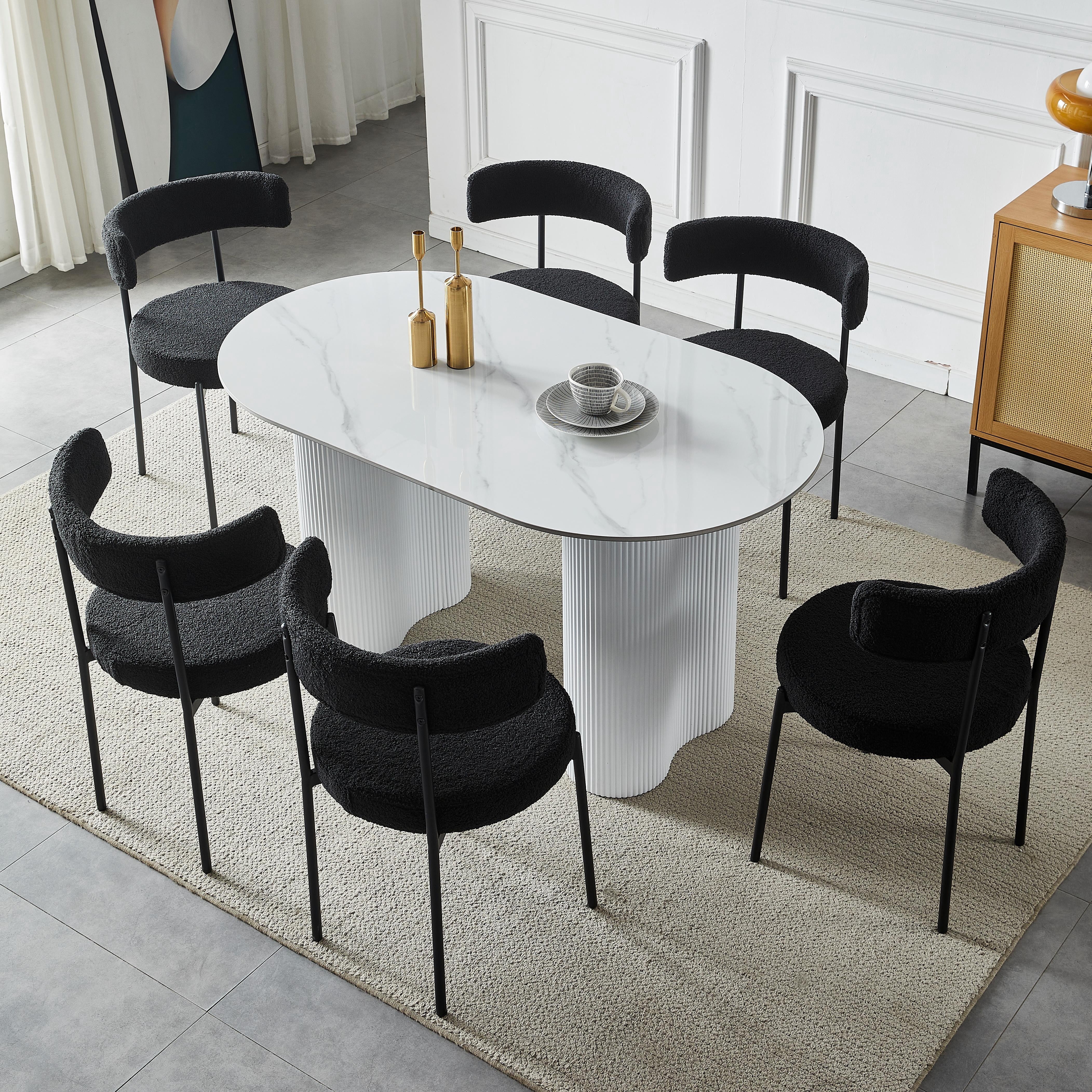 Super Store Modern Dining Chairs Set of 6, Curved Backrest Upholstered Chair, Boucle and Metal Legs for Home Dining Room Kitchen,Black - Walmart.com
