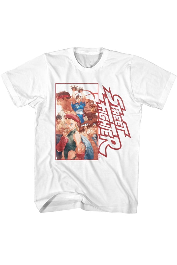 Street Fighter Multi Character Rectangle White Adult T-Shirt