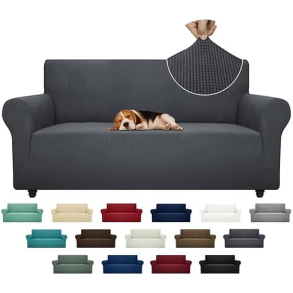 Super Stretch Couch Cover (72"-92") Universal Sofa Covers with Elastic Bottom, Dog Cat Pets Friendly Washable Furniture Protector Fitted Sofa Slipcovers Stay in Place (Dark Grey, Sofa)