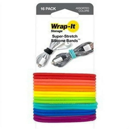 Wrap-It Storage - Super-Stretch Silicone Bands (16-Pack) - Assorted Colors