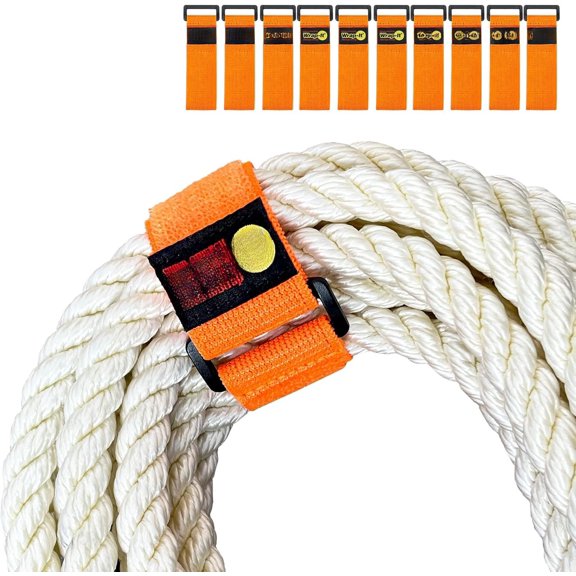 Super-Stretch Straps - (10) 9" Orange - Elastic Hook and Loop Cinch Straps - Extension Cord Organizer, Hose and Cables Straps, Cord Wrap, Cord Keeper, Garage and RV Accessories