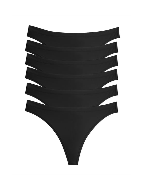 Super Stretchy Cotton Thong 6-Pack (Black, X-Large)