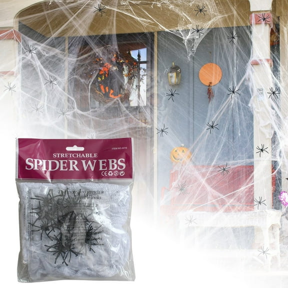 Super Stretchy Halloween Spider Webs with 10 Spiders, Cobweb Decor Kit for Indoor Outdoor Halloween Party, Haunted House Yard Decoration Supplies, Themed Party Favors