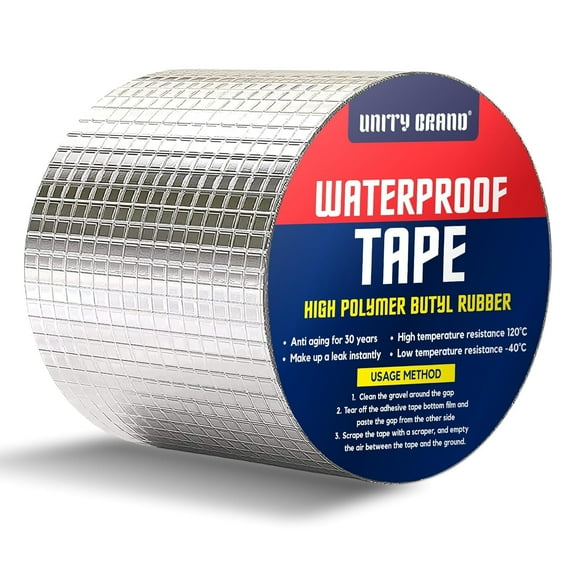 Super Strong Adhesive Waterproof tape Permanent Repair Roof Water Leakage Solution Rubber Foil Suitable for Roof Leak, surface Crack, Window Sill Gap, Boat Sealing, Tank Leak (10CM*5M)