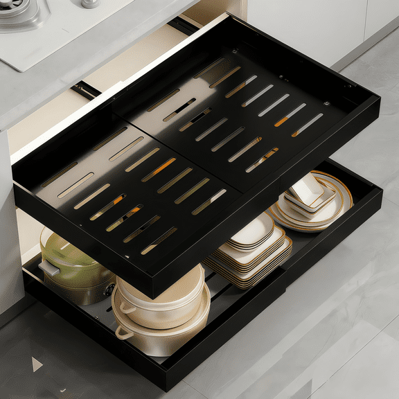 Super Strong Pull-Out Kitchen Shelf Rack,Made with High-Quality Coating Finish, Easy to Clean and Install Without Damage