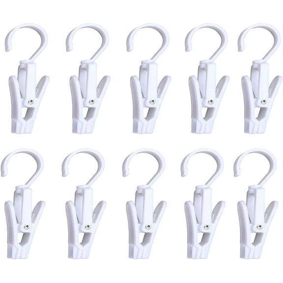Super Strong Swivel Hanging Hooks - Laundry & Curtain Clips, Clothes Pins - Beach Towel Clips, 4.3-inch, White (10-pack)