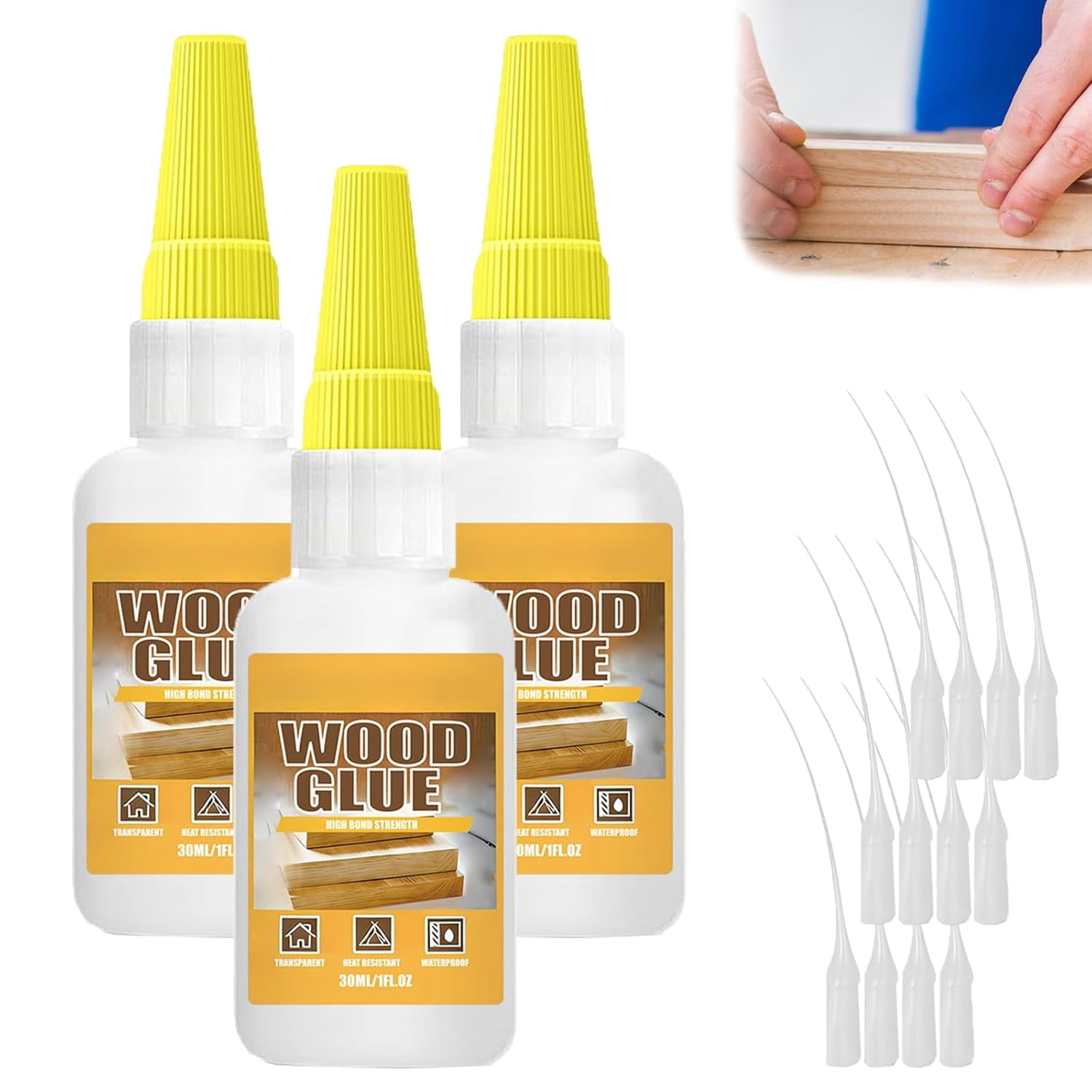 Super Strong Wood Glue, High Strength Fast Drying Clear Wood Glue, Heavy Duty Woods Glue for Crafts, Woods Glues for Furniture Heavy Duty, Waterproof, Transparent, Quick-Dry with Precision Tips