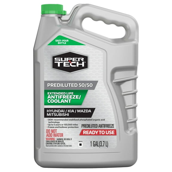 Super Tech 50/50 Prediluted Extended Life Antifreeze / Coolant for Mazda / Hyundai / Kia Automobiles and Light Trucks