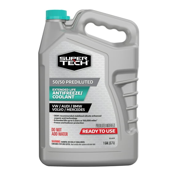Super Tech 50/50 Prediluted Extended Life Antifreeze/Coolant for VW/Audi/BMW/Volvo/Mercedes Automobiles and Light Duty Trucks 1 Gallon (3.78 Liters)