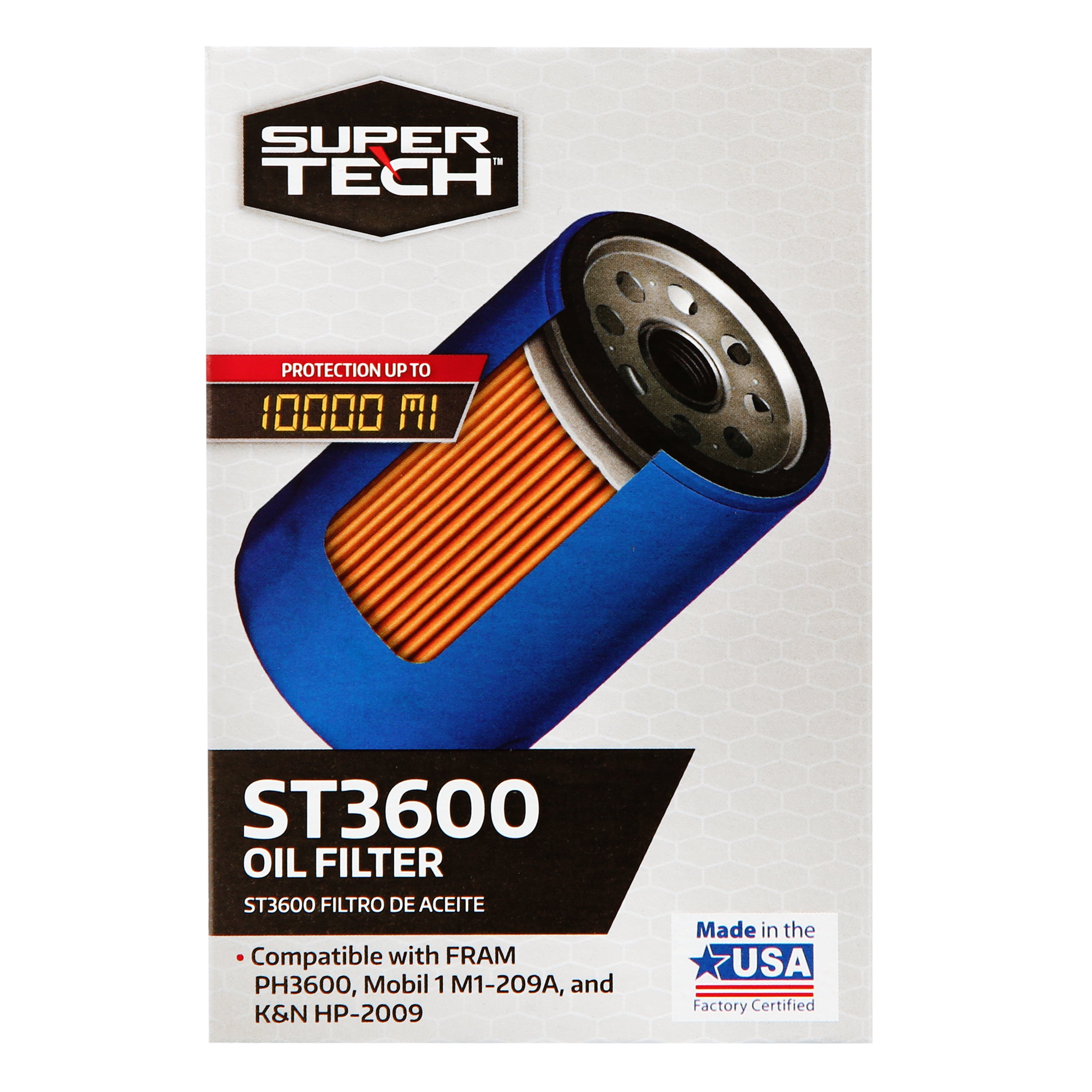 Super Tech Engine Oil Filter, ST3600, 10K mile Protection Fits 
