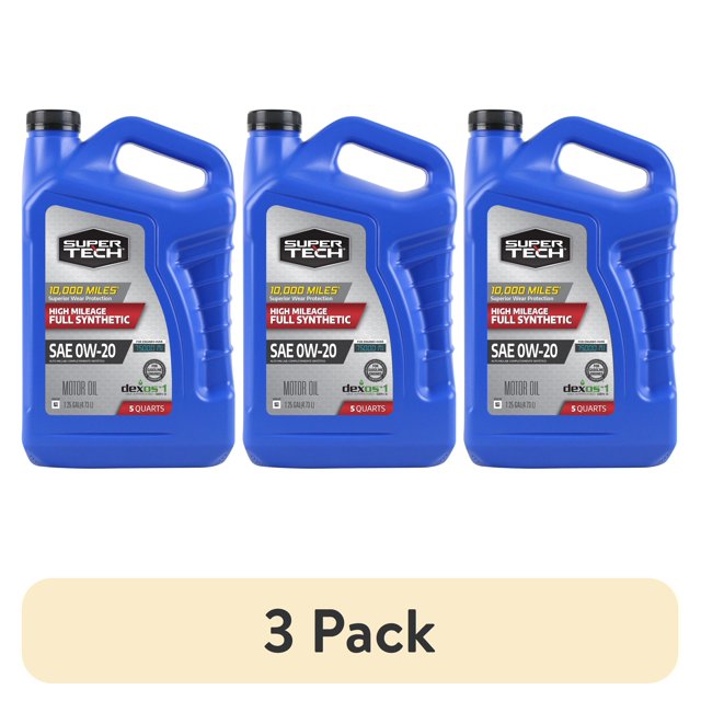 (3 pack) Super Tech High Mileage Full Synthetic SAE 0W20 Motor Oil, 5 Quarts
