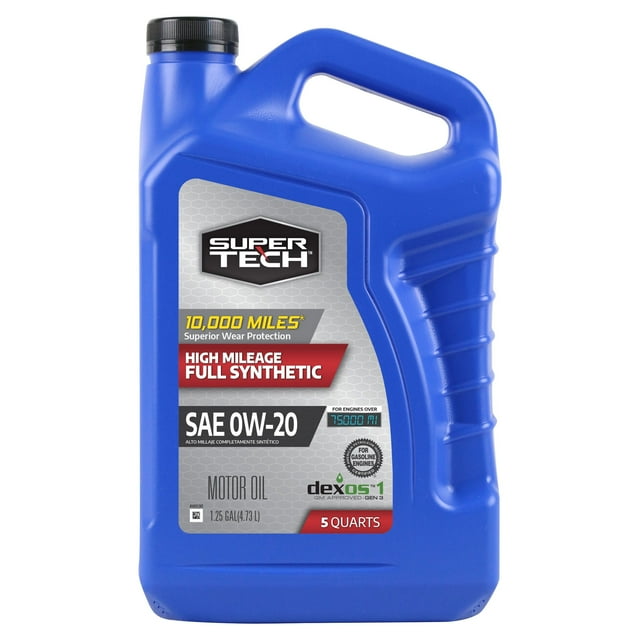 Super Tech High Mileage Full Synthetic SAE 0W-20 Motor Oil, 5 Quarts