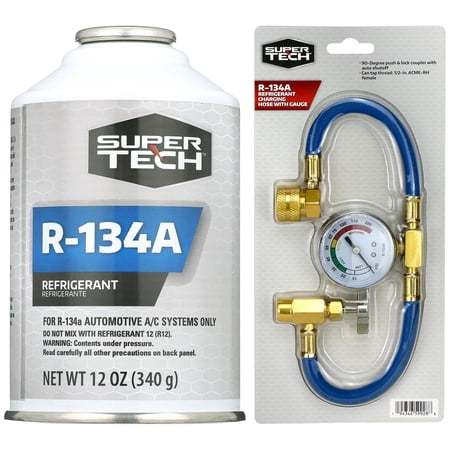 Super Tech R-134A Refrigerant 12-Pack (12 oz) with Charging Hose & Pressure Gauge
